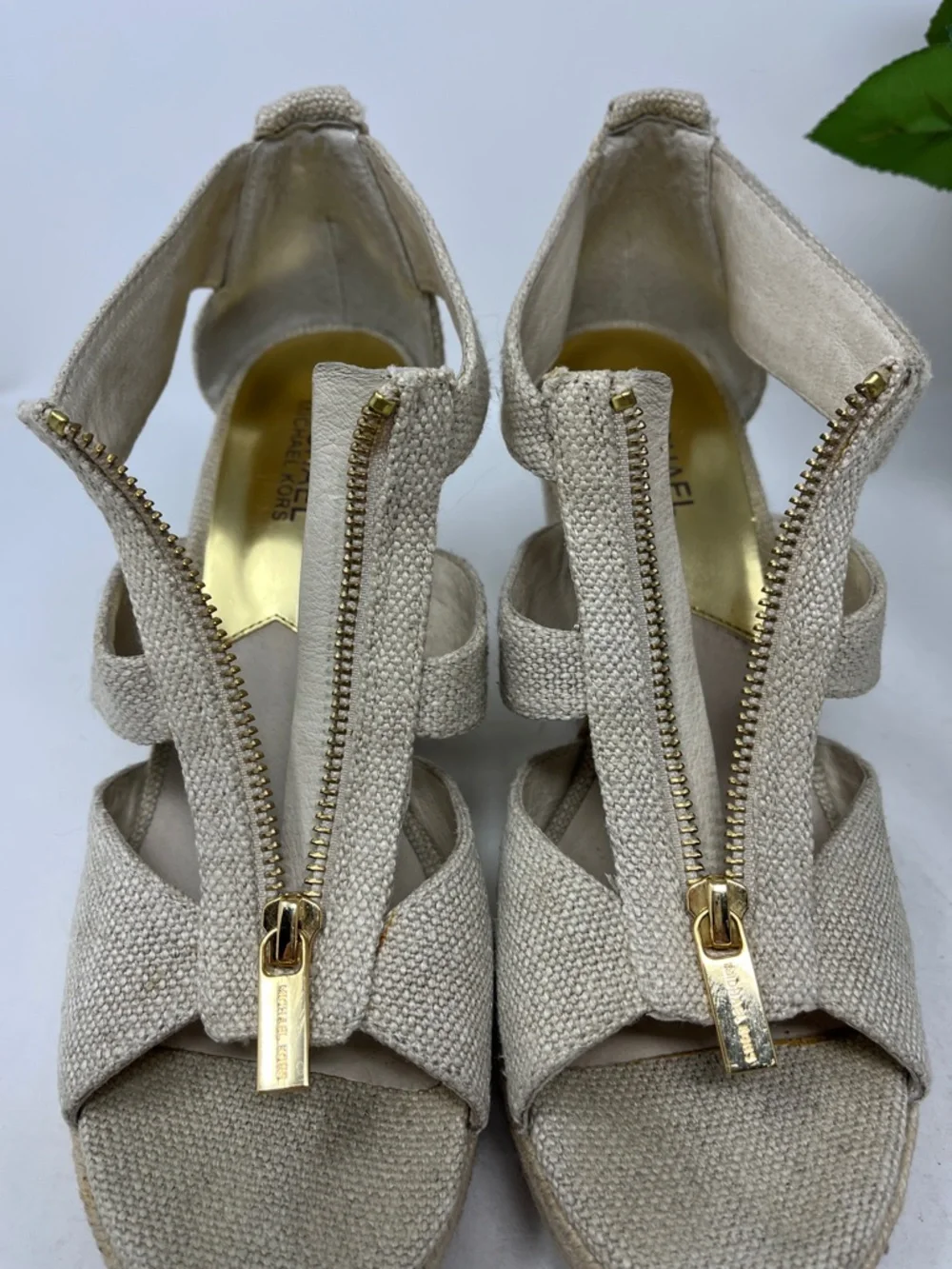 MICHAEL MICHAEL KORS DAMITA WEDGE OPEN TOE CANVAS ZIP UP SANDAL ESPADRILLES 8.5